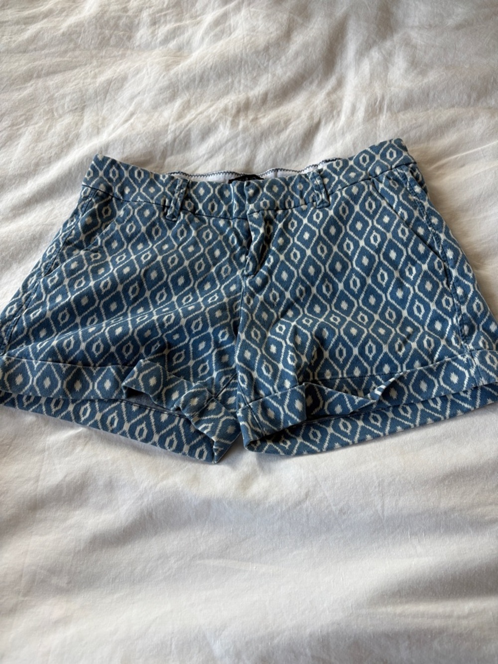 Dear John Blue Ikat-Pattern High Waist Shorts